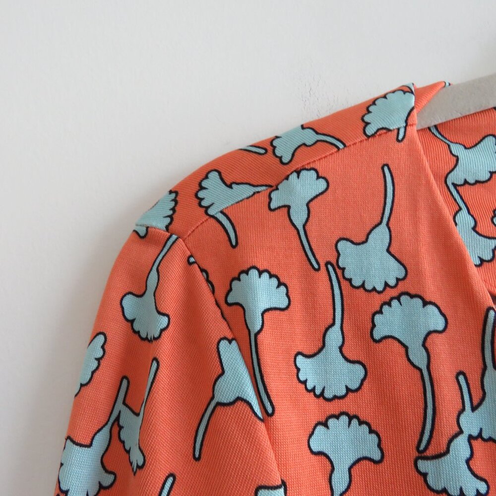 DIANE VON FURSTENBERG Reina 100% Silk Gingko Print Soft Orange Shift Dress Sz 4 - Picture 5 of 15